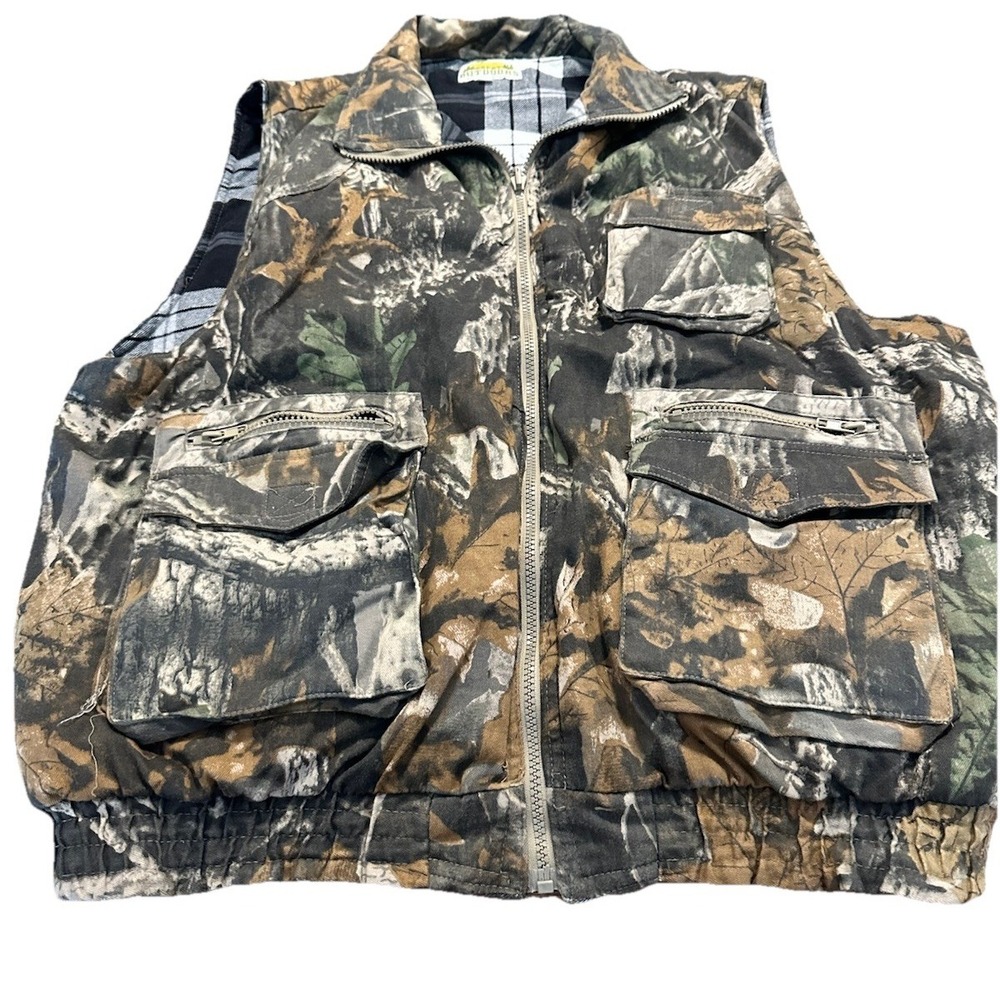 Great Outdoors Camo Vest Mens Large Reversible Hunting Full Zip Cotton Buffalo